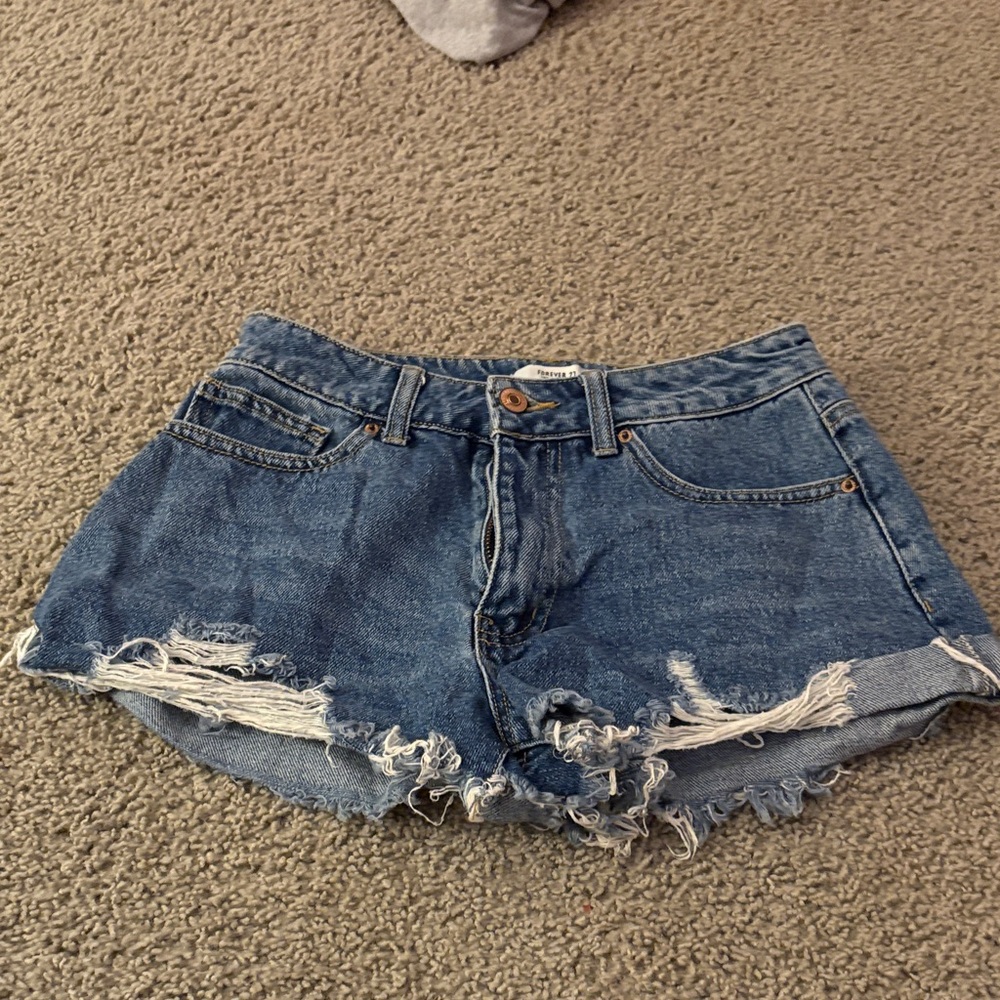 Forever 21 Ripped Blue Jean Shorts